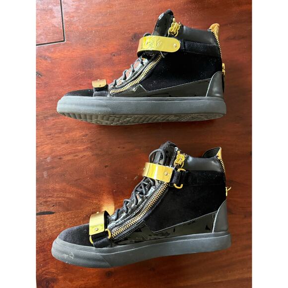 Giuseppe Zanotti Coby High top zip lace up sneakers black velvet size 42 men